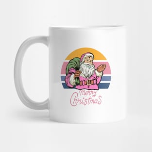 Retro Pink Santa Claus Vintage Merry Christmas Sunset Mug